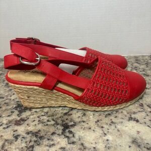 Easy Street Espadrille Wedge Sandals Ankle Strap Woven Red Size 10